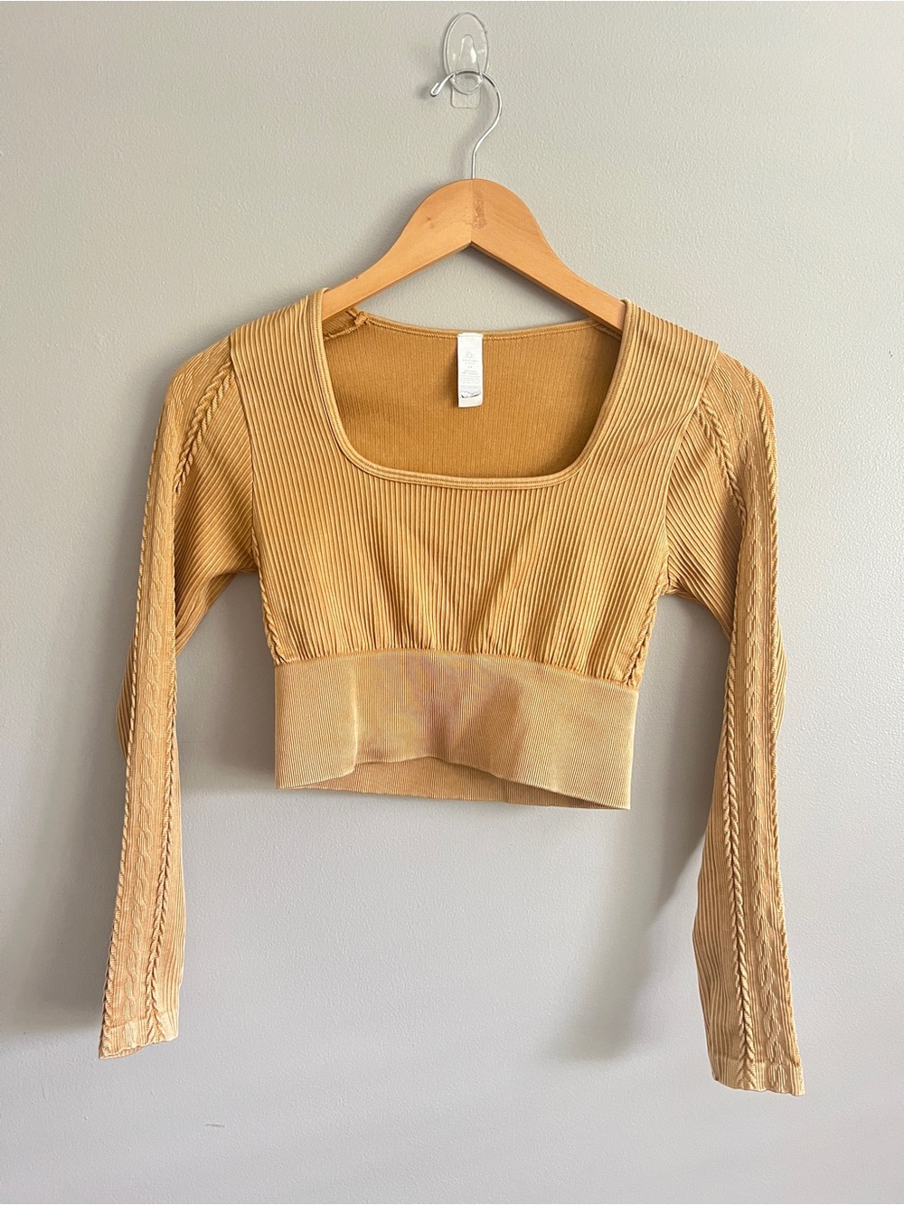 Square-Neck Ribbed Crop Top in Mustard
